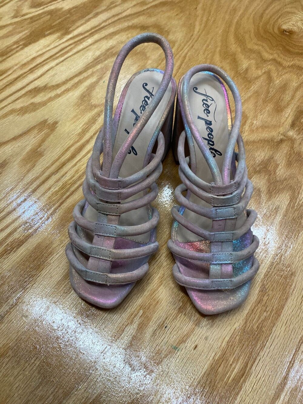 Free People Colette Women's Pink Block Heel Cage Slingback Sandals 38.5 S16